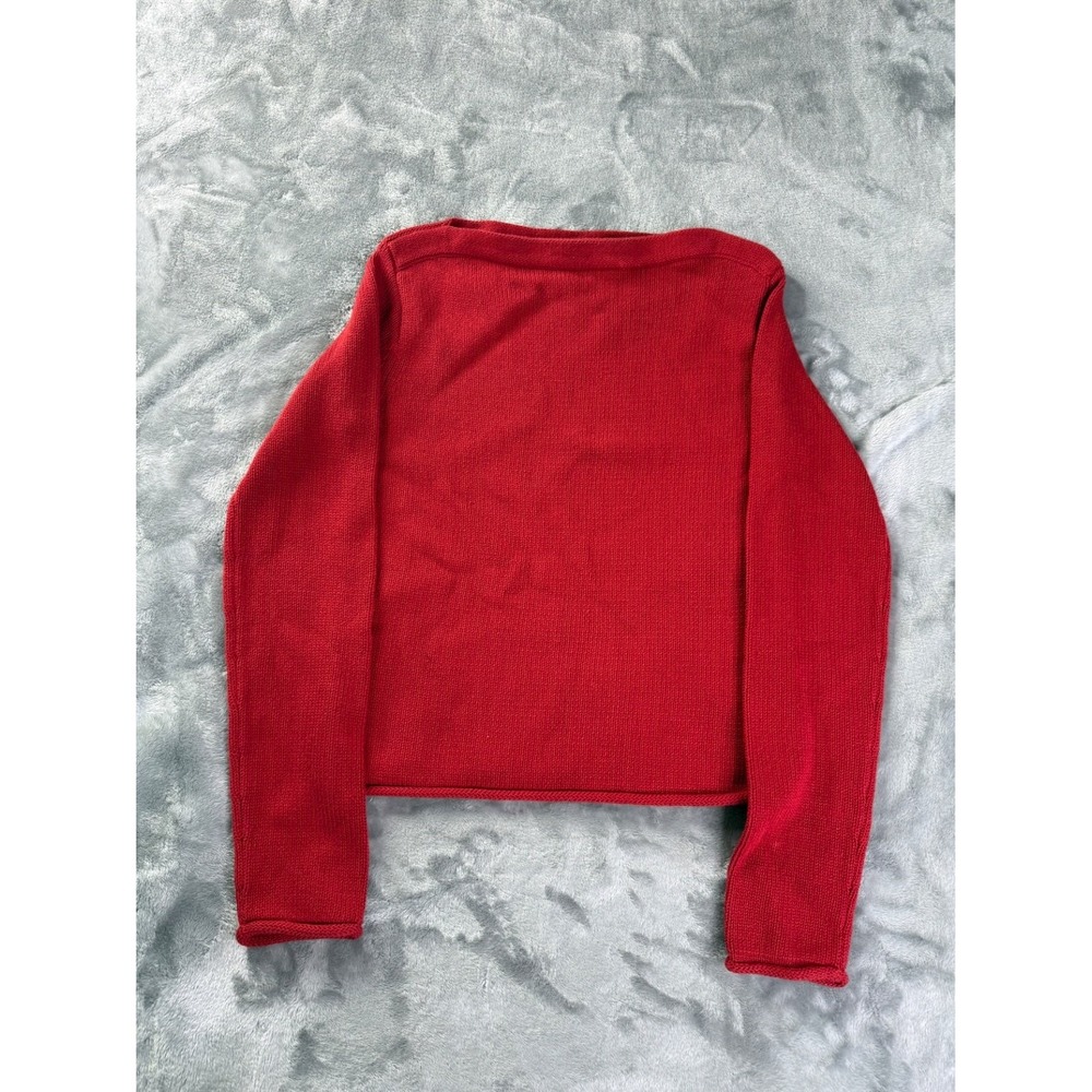 Anthropologie Sweater Womens M Red 100% Boatneck Rolled Hem Long Sleeve